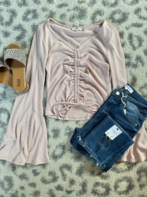 Bell Sleeve Top In Dusty Pink - Maple Row Boutique 