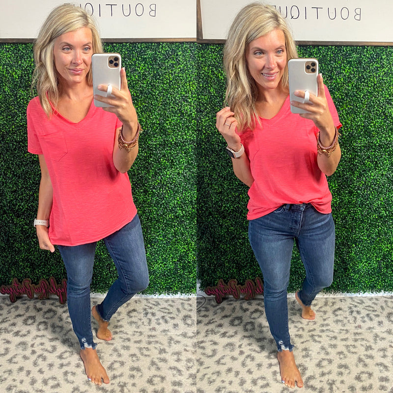Raw Around The Edges In Coral - Maple Row Boutique 