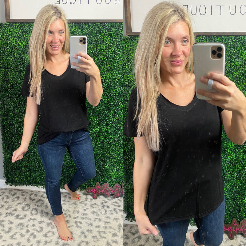 Raw Around The Edges Top In Black - Maple Row Boutique 