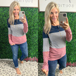 Lace Color Block Henley - Maple Row Boutique 