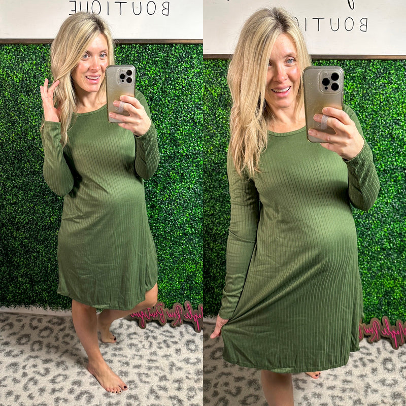 Green Ribbed Angie Dress - Maple Row Boutique 