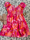 Smocked Midi Dress In Bright Disco Days - Maple Row Boutique 