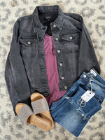 Denim Jacket By Risen In Washed Black - Maple Row Boutique 
