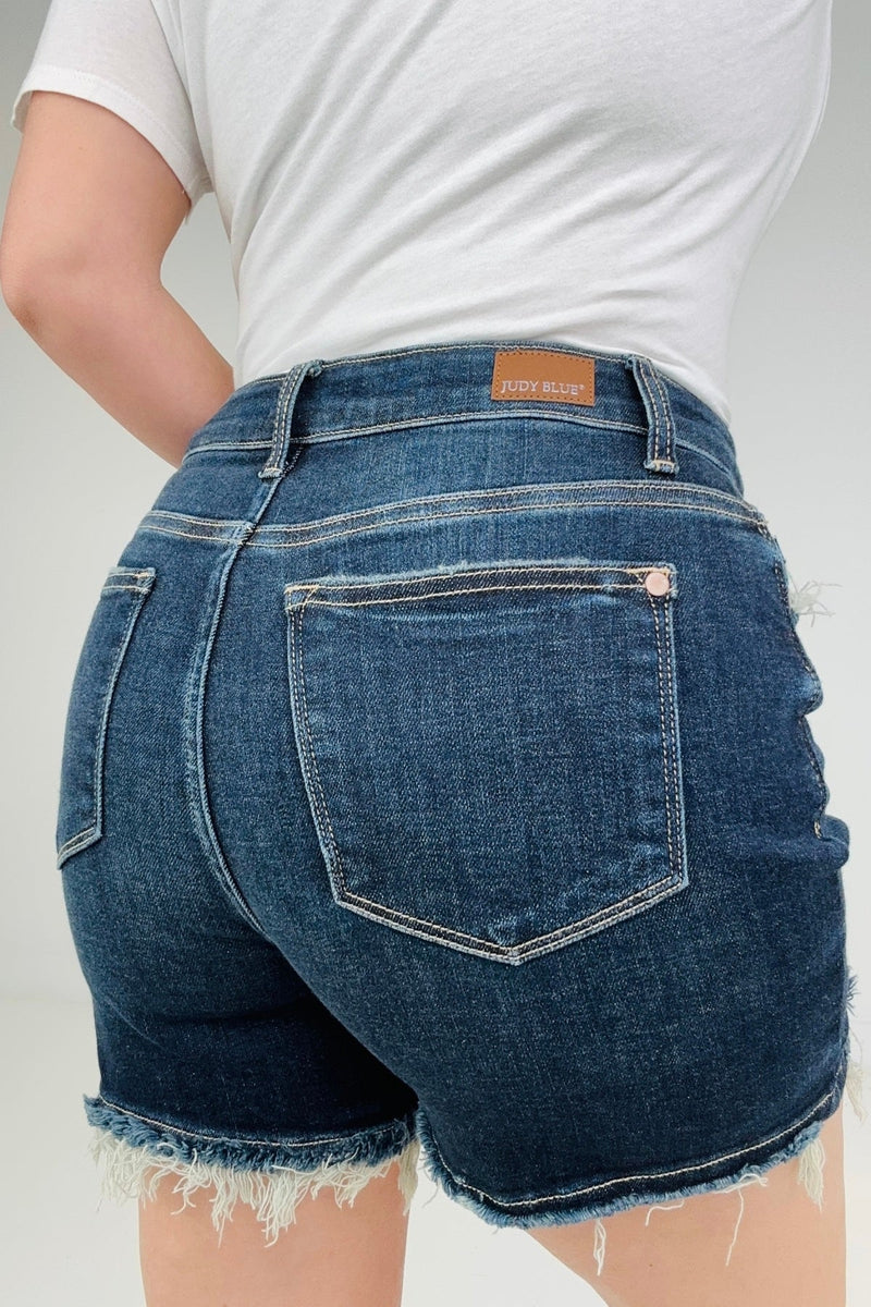 Distressed Hem Judy Blue Shorts - Maple Row Boutique 
