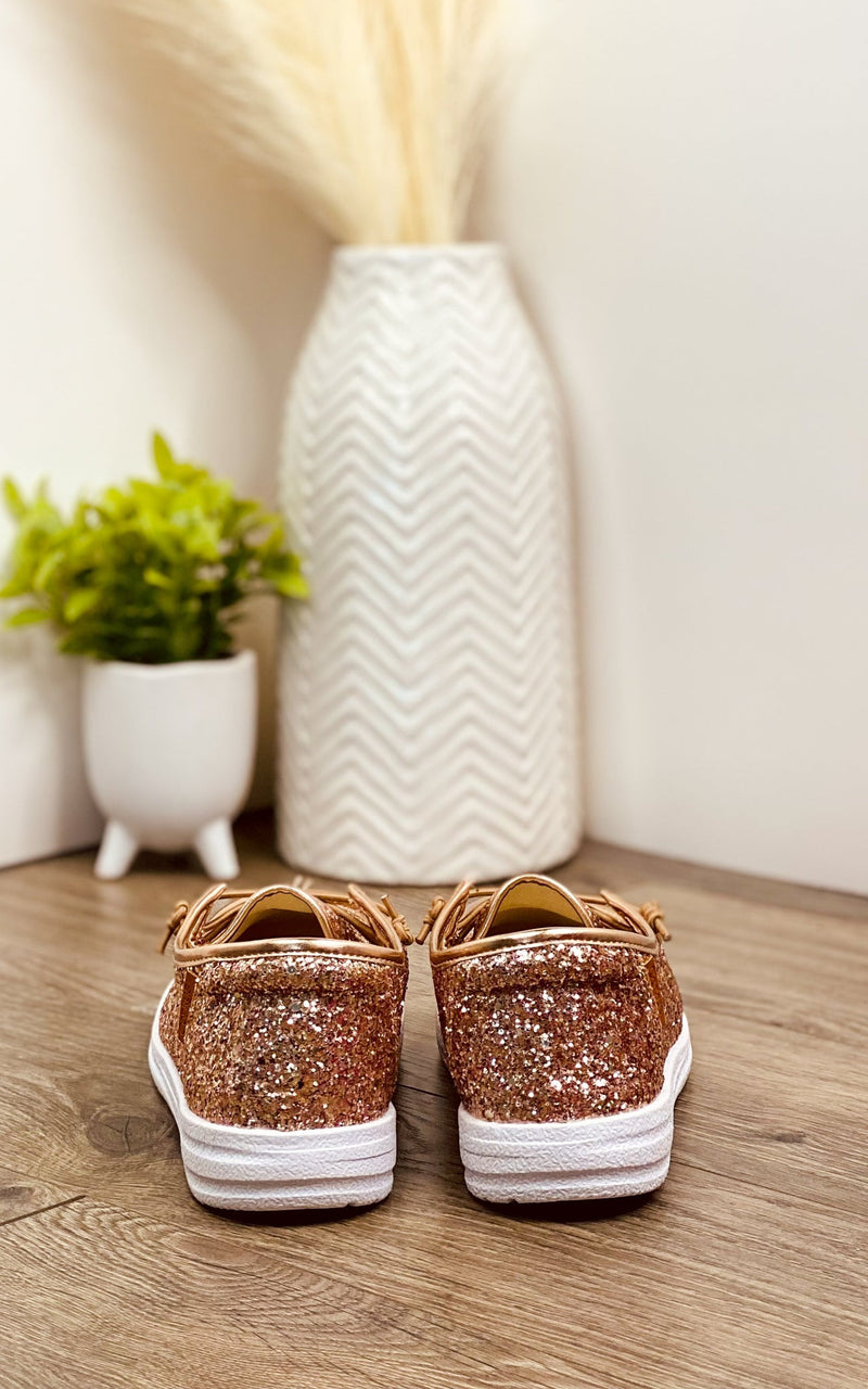 Corkys Kayak Sneaker in Rose Gold Glitter - Maple Row Boutique 