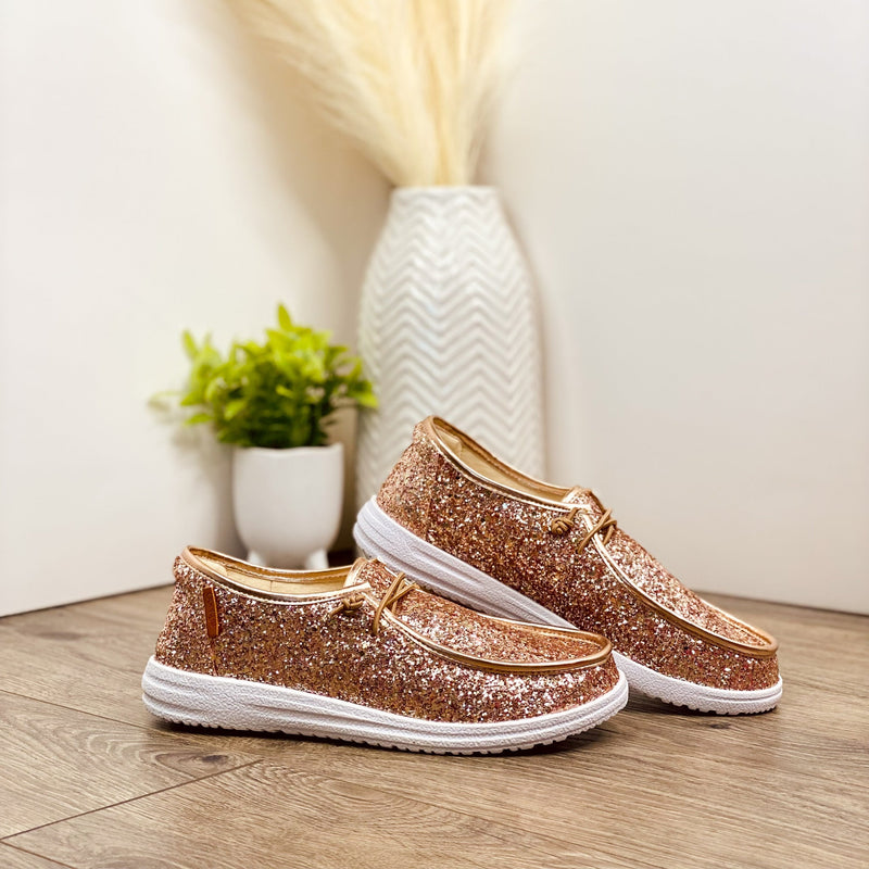 Corkys Kayak Sneaker in Rose Gold Glitter - Maple Row Boutique 