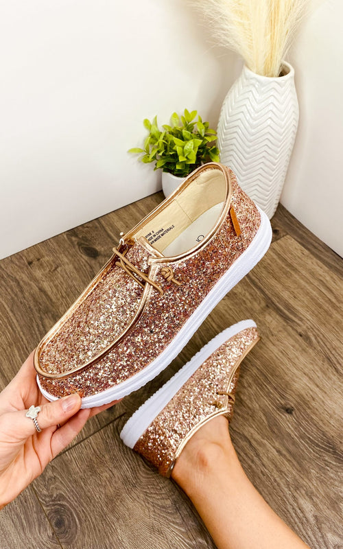 Corkys Kayak Sneaker in Rose Gold Glitter - Maple Row Boutique 