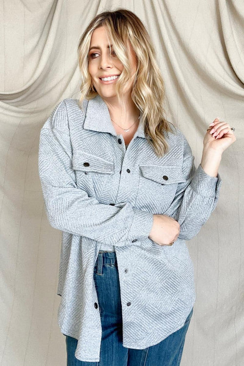 Solid Textured Flap Pocket Buttoned Shacket - Maple Row Boutique 