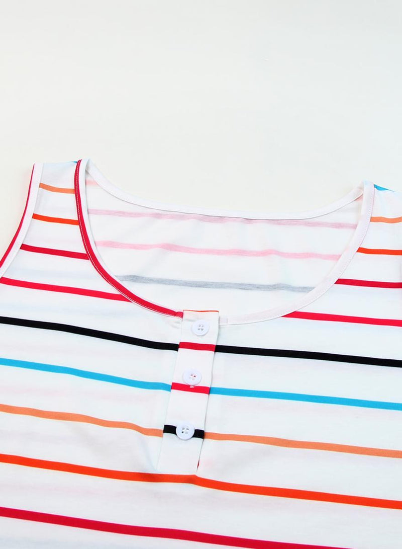 Striped Henley Tank Top - Maple Row Boutique 